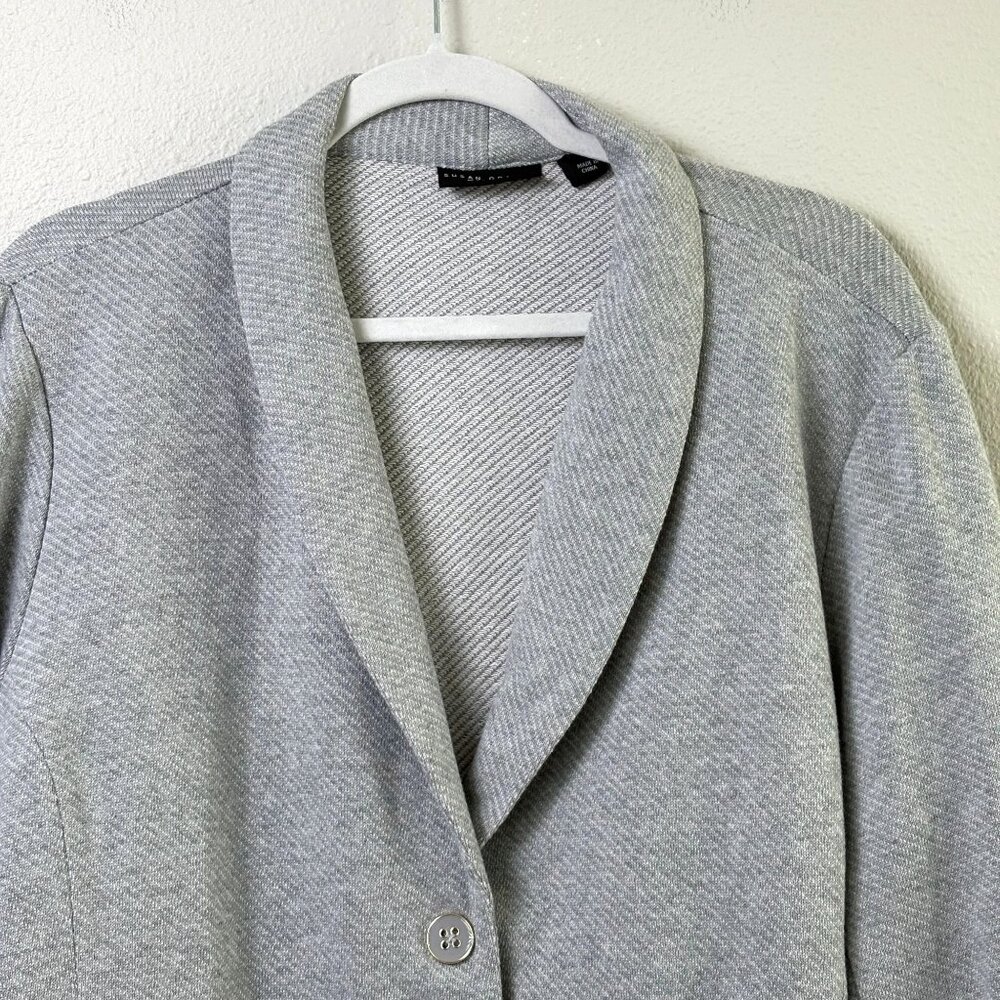Susan Graver Weekend Heathered Twill Terry Blazer Size XL Gray Pockets A634075 - Picture 2 of 12